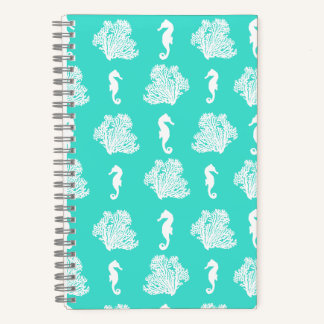 Blue Seahorses Coastal Beach Notebook