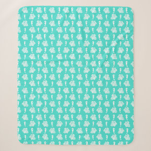 Blue Seahorses Coastal Beach Sherpa Blanket