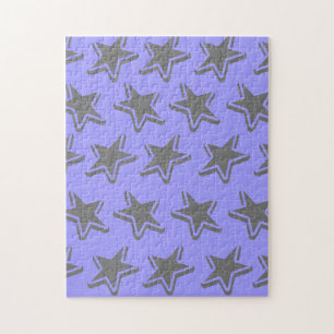 Blue Seamless Retro Style Grey Stars Pattern Jigsaw Puzzle