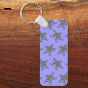 Blue Seamless Retro Style Grey Stars Pattern Key Ring