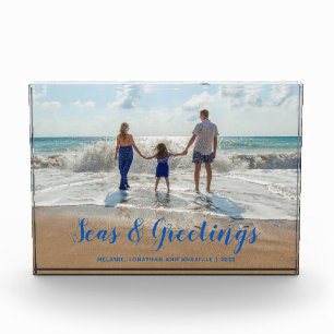 Blue Seas and Greetings Beach Christmas Photo Block