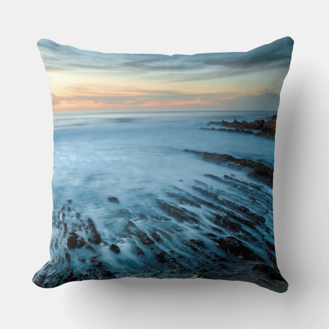 Blue seascape at sunset, California Cushion (Front)