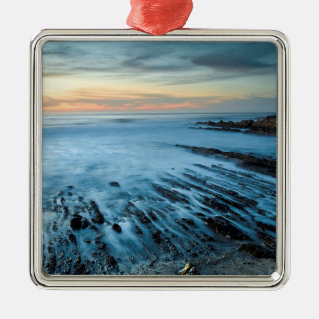 Blue seascape at sunset, California Metal Tree Decoration (Front)