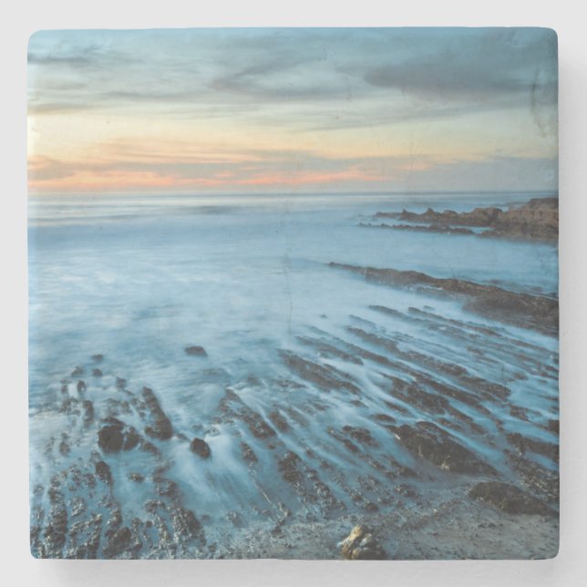 Blue seascape at sunset, California Stone Coaster (Front)