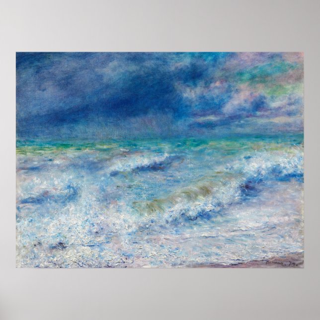 Blue Seascape by Renoir Impressionist Painting Poster (Front)