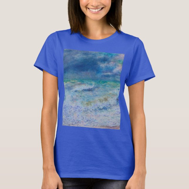 Blue Seascape by Renoir Impressionist Painting T-Shirt (Front)