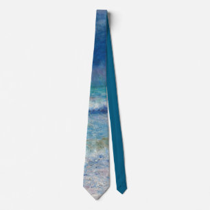 Blue Seascape by Renoir Impressionist Painting Tie