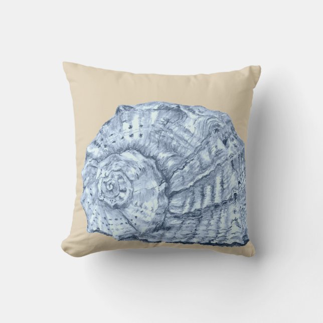 Blue Seashell 3 on Beige Cushion (Front)