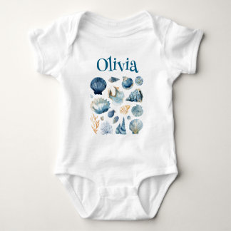 Blue Seashell Baby Bodysuit | Custom Name