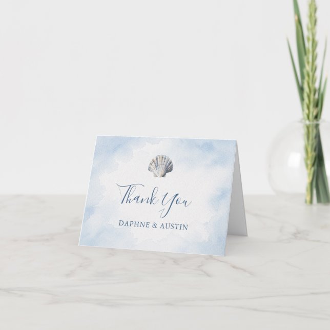 Blue Seashell Beach Thank You Card (Front)