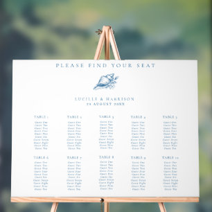 Blue Seashell Beach Wedding 10 Tables Seating Plan Acrylic Sign