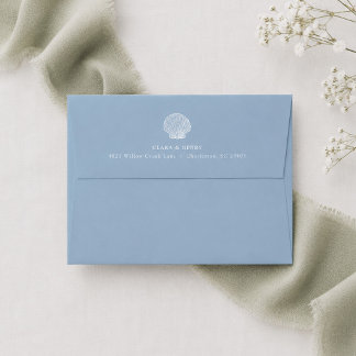 Blue Seashell Beach Wedding Envelope
