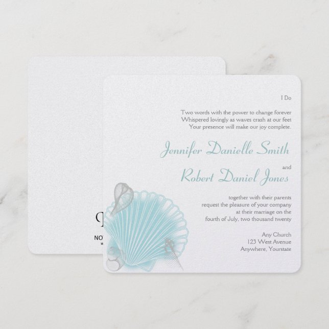 Blue Seashell Beach Wedding Invitation (Front/Back)