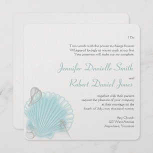 Blue Seashell Beach Wedding Invitation