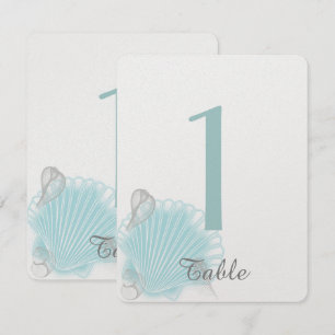 Blue Seashell Beach Wedding Table Number