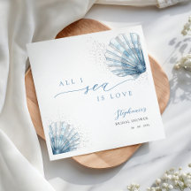 Blue Seashell Bridal Shower Paper Napkins