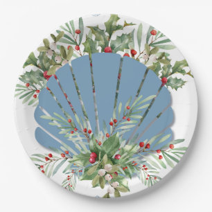 Blue Seashell Coastal Christmas Paper Plate