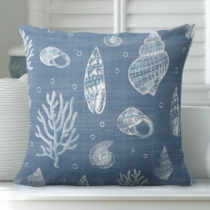 Blue Seashell & Coral Throw Pillow
