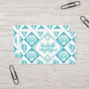 Blue Seashell Diamond Nautical Beach Monogram Business Card