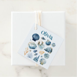 Blue Seashell Favor Tag   Custom Name