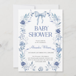 Blue Seashell Floral Baby shower Invitation