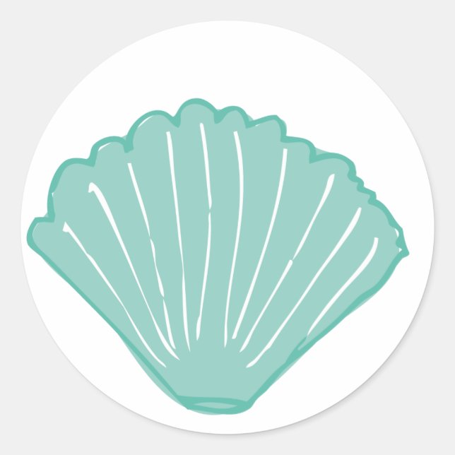 Blue Seashell Illustration Classic Round Sticker (Front)