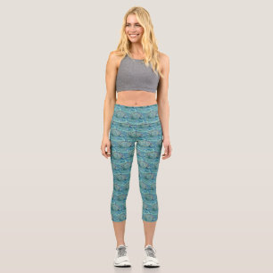 Blue seashell in the foaming sea painting  capri leggings