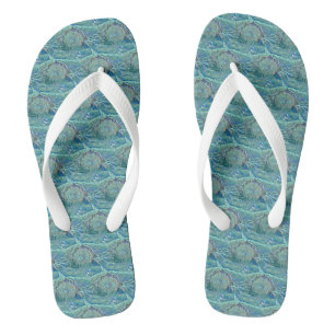 Blue seashell in the foaming sea painting  flip flops