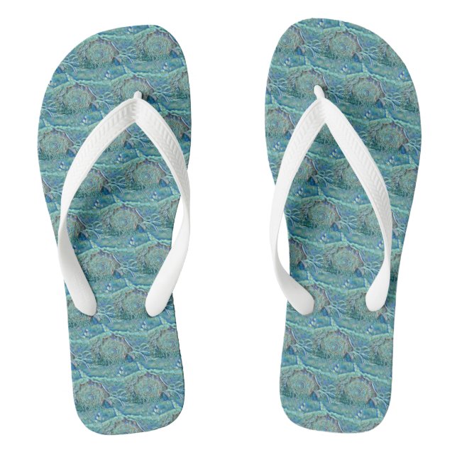 Blue seashell in the foaming sea painting  flip flops (Footbed)