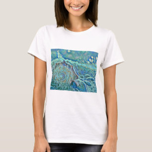 Blue seashell in the foaming sea painting T-Shirt