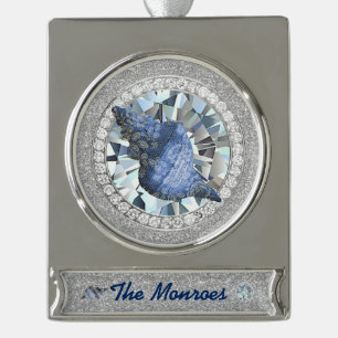 Blue Seashell Jewel Silver Plated Banner Ornament