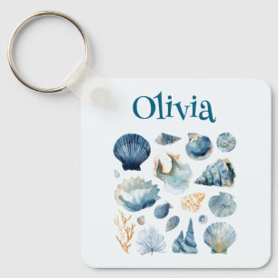 Blue Seashell Keychain   Custom Name
