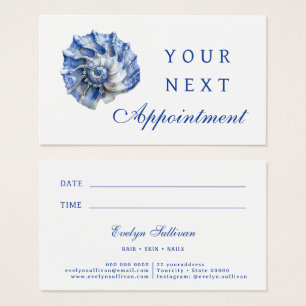 Blue seashell logo appointment card