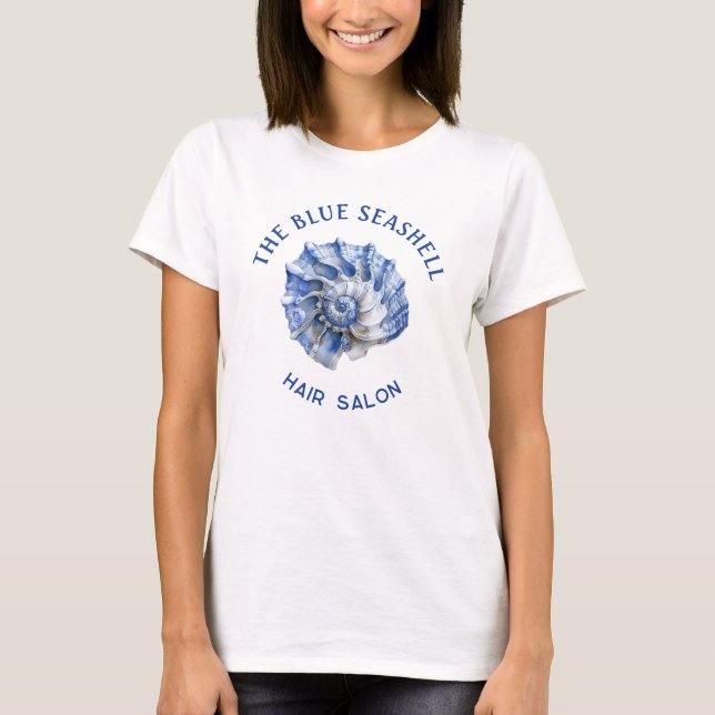 Blue Seashell Logo Beauty Salon T-Shirt (Front)