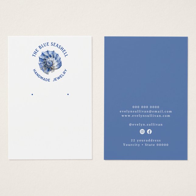 Blue seashell logo earring display card (Front & Back)