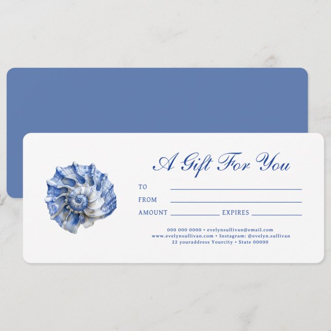 Blue seashell logo gift certificate (Front/Back)