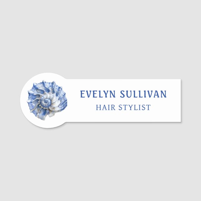 Blue seashell logo name tag (Front)