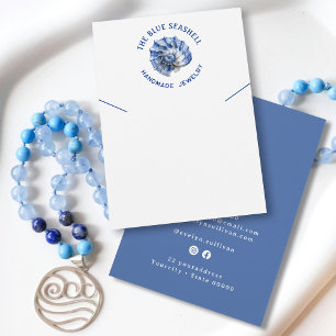 Blue seashell logo necklace display card