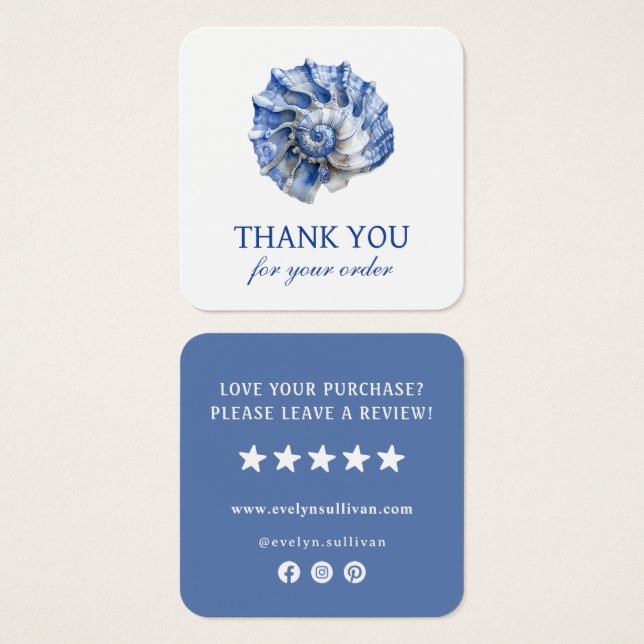 Blue seashell logo package insert (Front & Back)