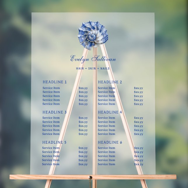 Blue Seashell Logo Price List Acrylic Sign (Neutral)
