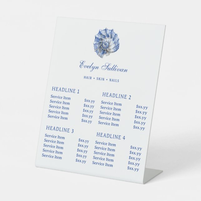 Blue Seashell Logo Price List Pedestal Sign (Front)