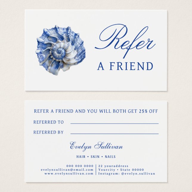 Blue seashell logo referral card (Front & Back)