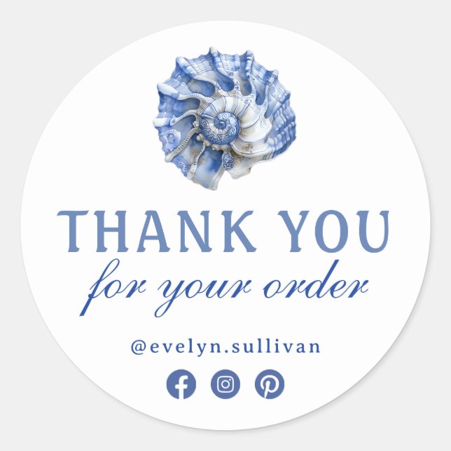 Blue seashell logo thank you sticker (Front)