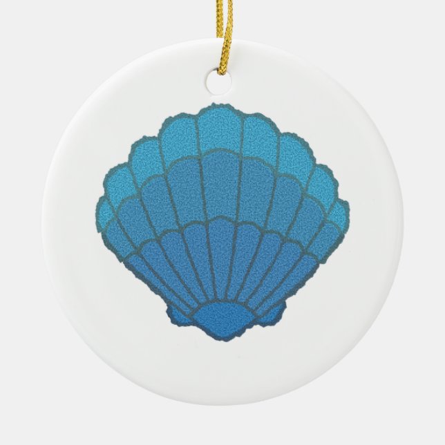 Blue Seashell Mosaic Ceramic Tree Decoration (Front)