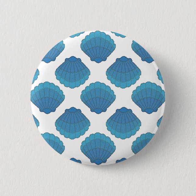 Blue Seashell Mosaic Pattern 6 Cm Round Badge (Front)