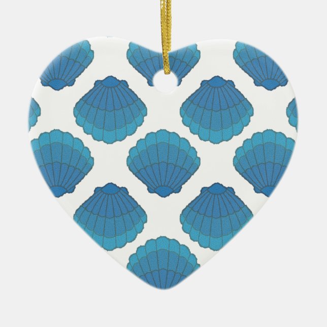Blue Seashell Mosaic Pattern Ceramic Tree Decoration (Front)