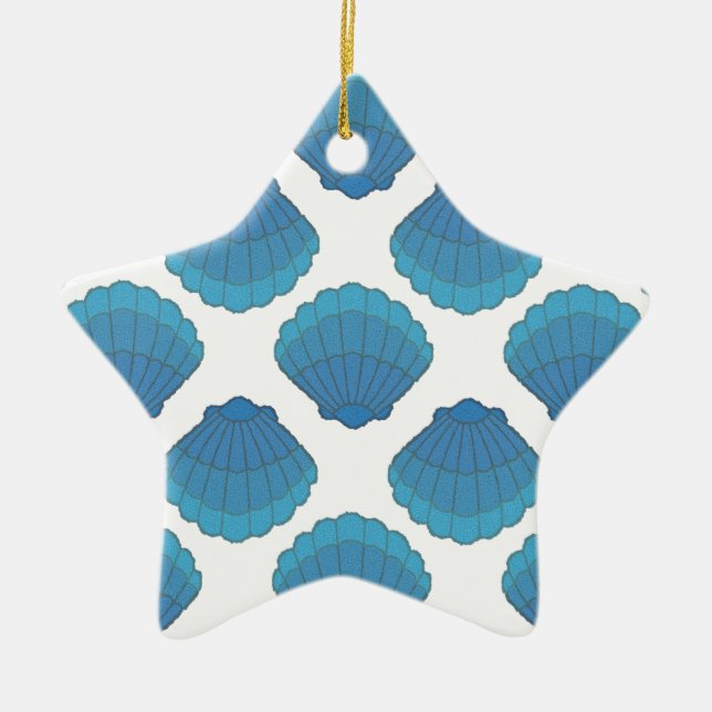 Blue Seashell Mosaic Pattern Ceramic Tree Decoration (Front)
