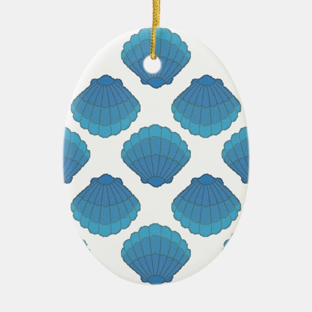 Blue Seashell Mosaic Pattern Ceramic Tree Decoration (Front)