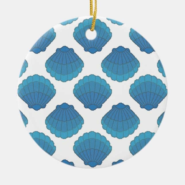 Blue Seashell Mosaic Pattern Ceramic Tree Decoration (Front)