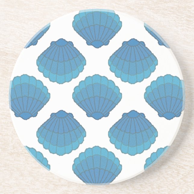 Blue Seashell Mosaic Pattern Coaster (Front)